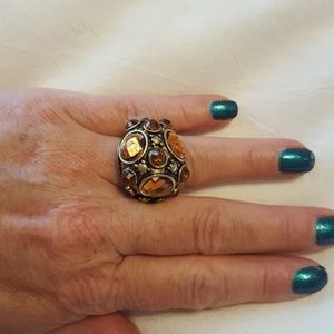 Gold Dome Ring with Amber Stones